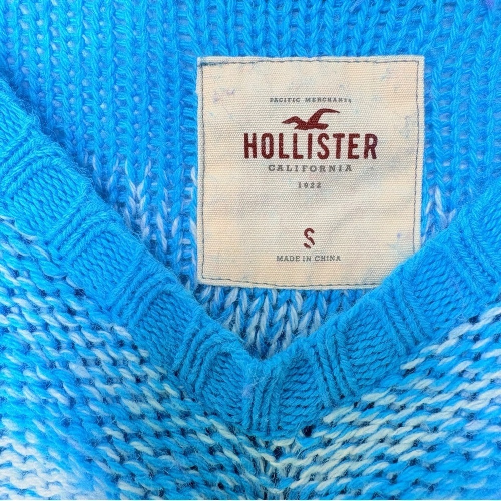 Y2K Hollister Blue Crop Cable Knit Sweater M Logo Pullover Coastal Grunge, Surf - Picture 10 of 12